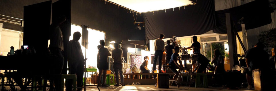 scenes making film video production movie crew team working silhouette camera equipment set studio